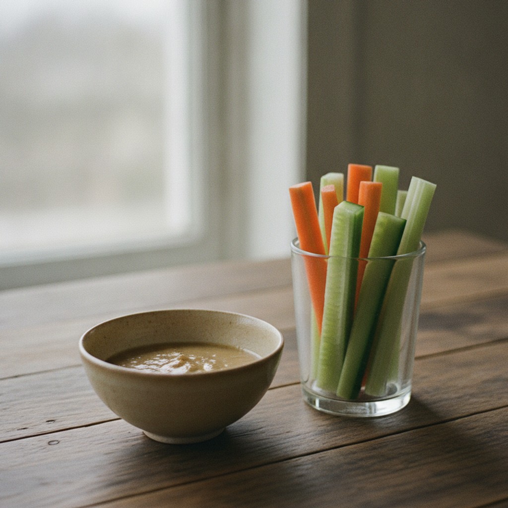 味噌ベースのソースと盛り付けられた野菜スティック