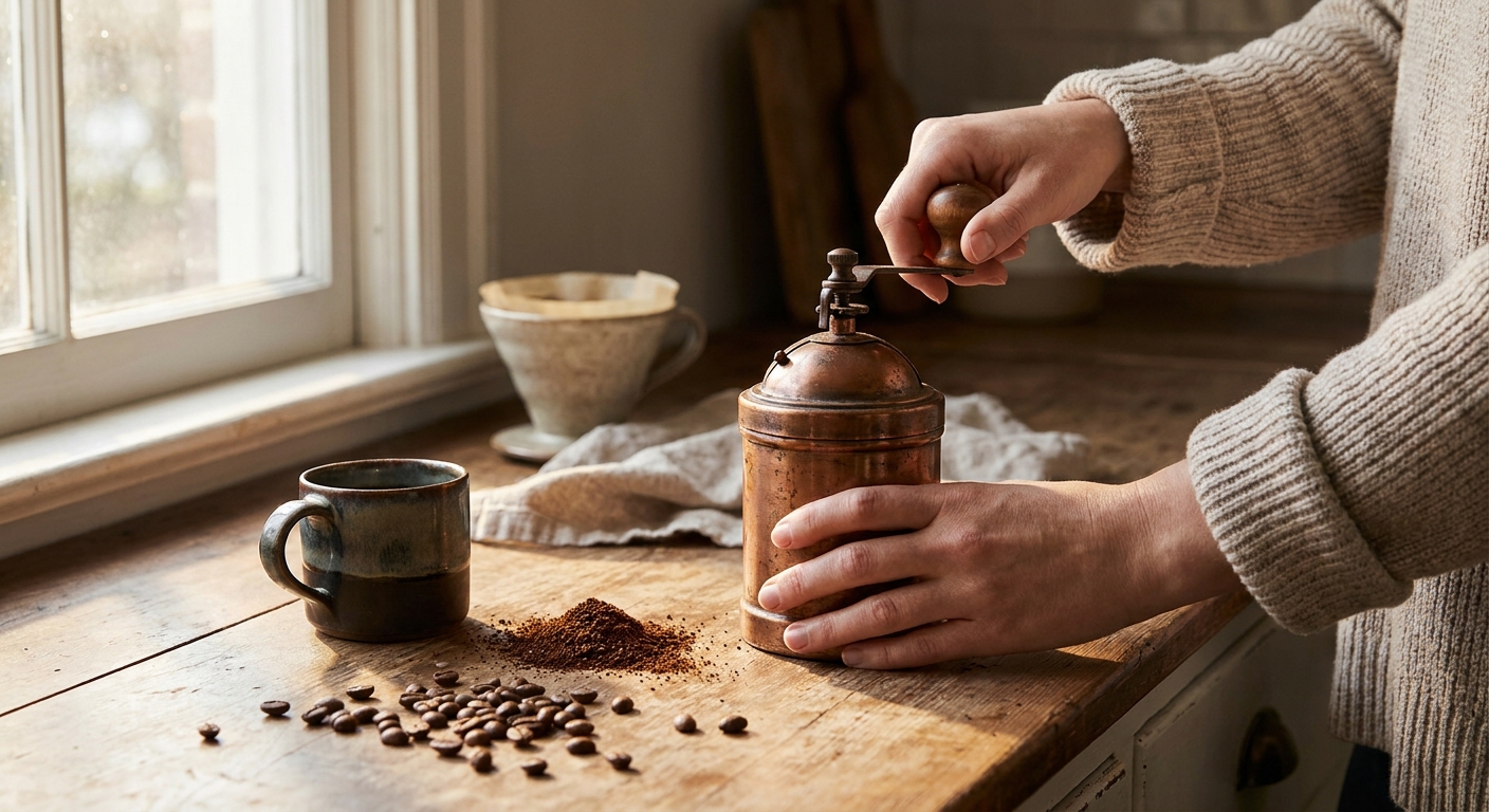LA CAFETIEREのカフェグラインダーで豆を挽く様子