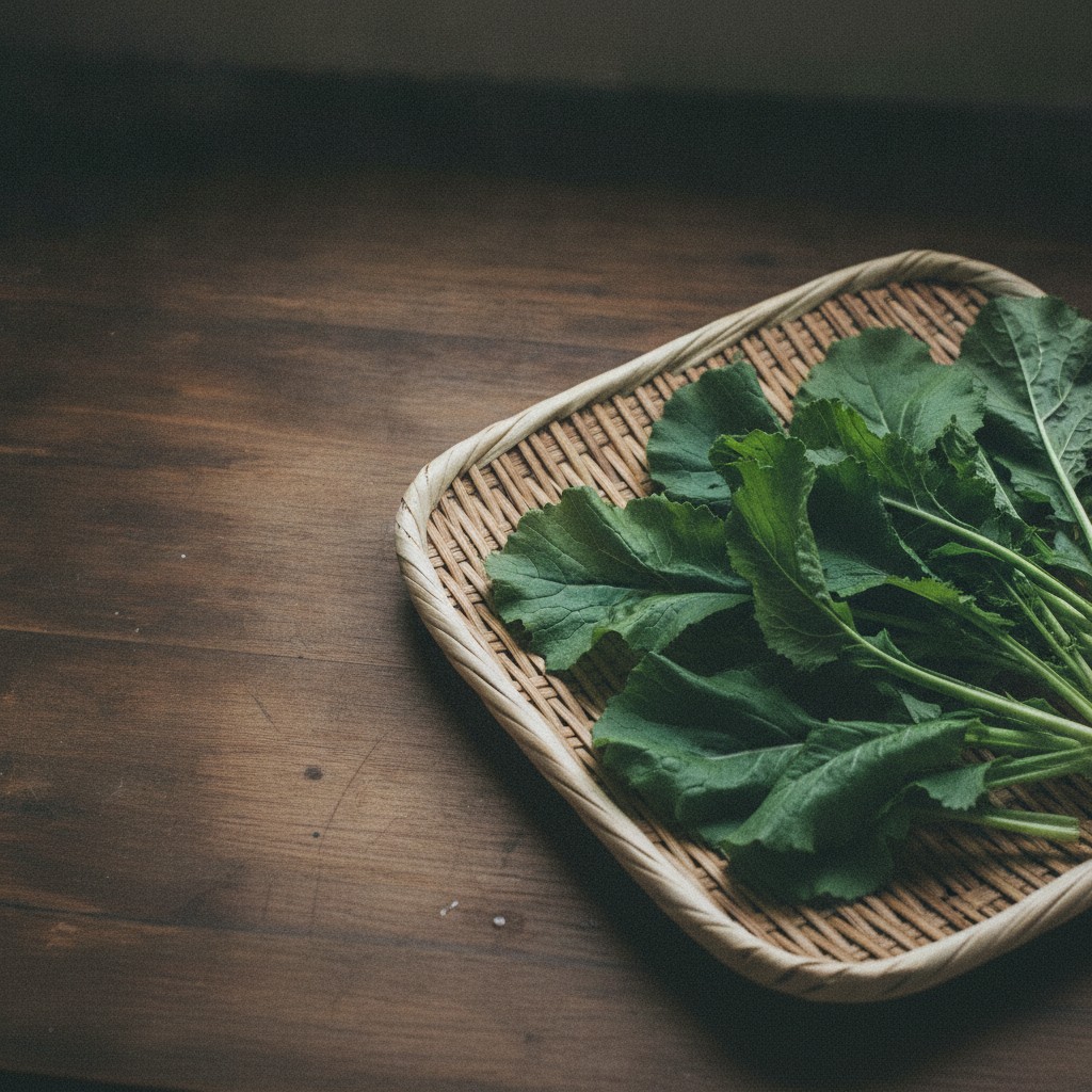 からし菜を陰干しする様子
