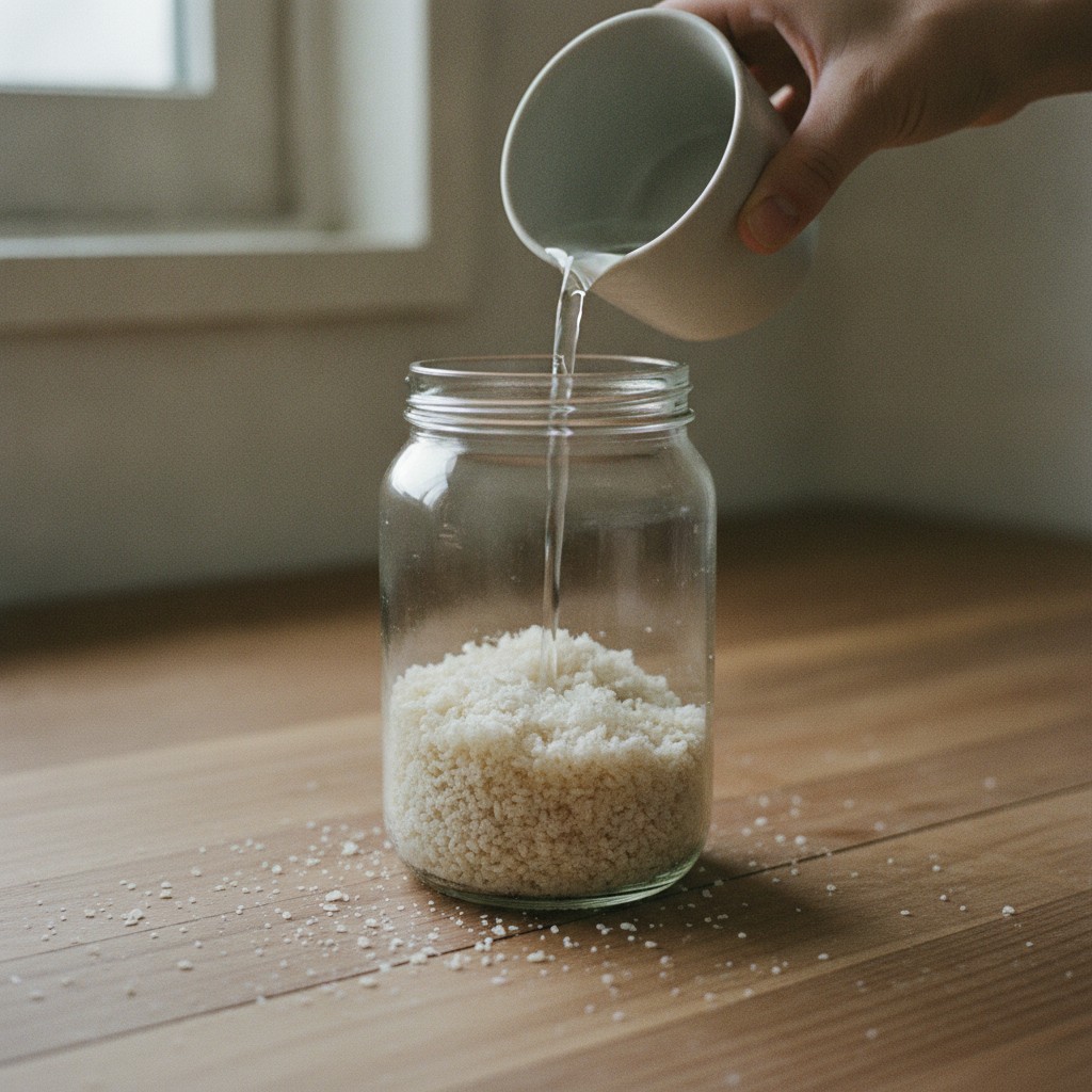 塩麹の仕込みに水を加える様子