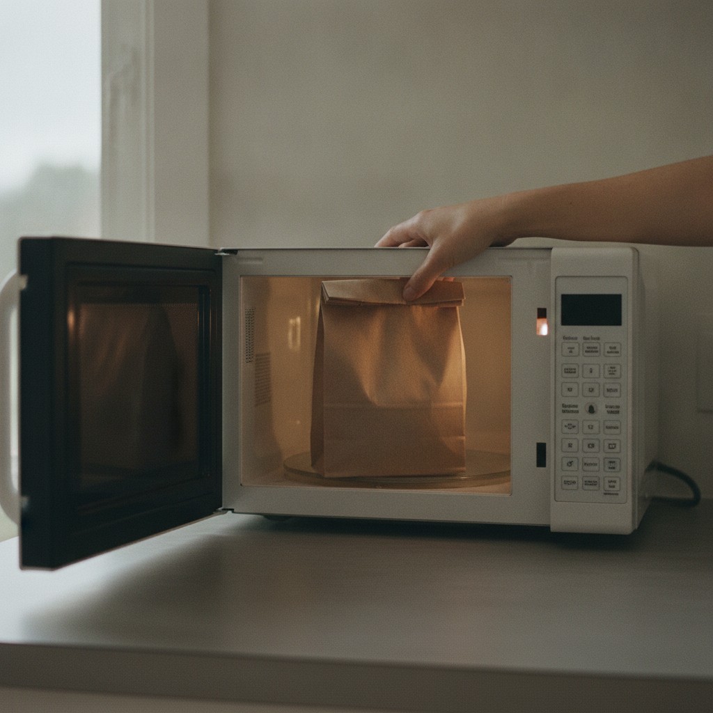銀杏を電子レンジで加熱する様子