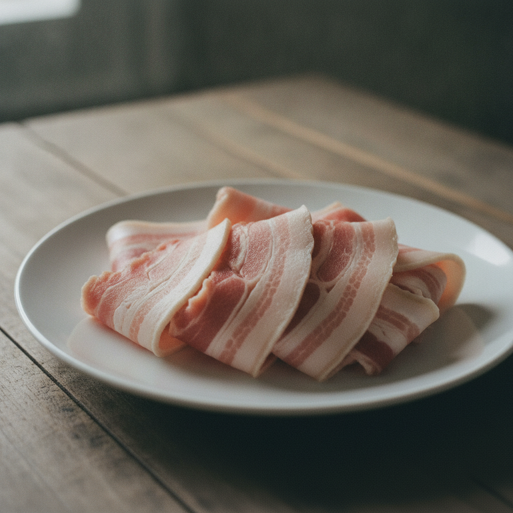 皿に並べられた豚バラ肉の薄切り