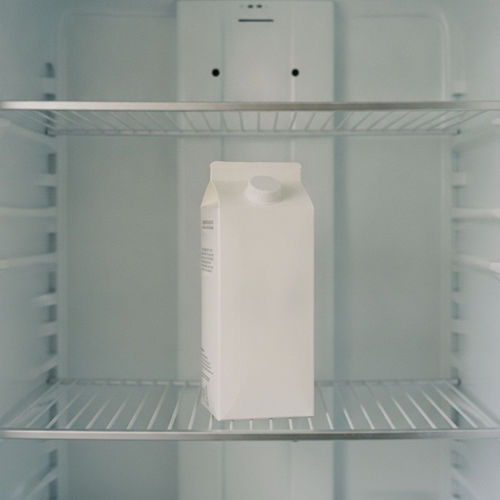 冷蔵庫の庫内の棚に置かれた牛乳パック