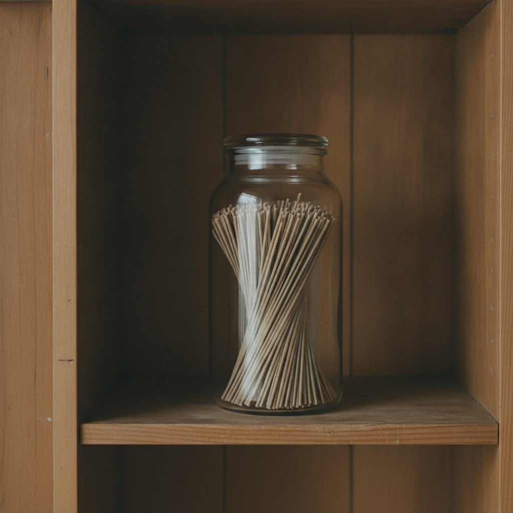 戸棚の中に保管されたそばの容器