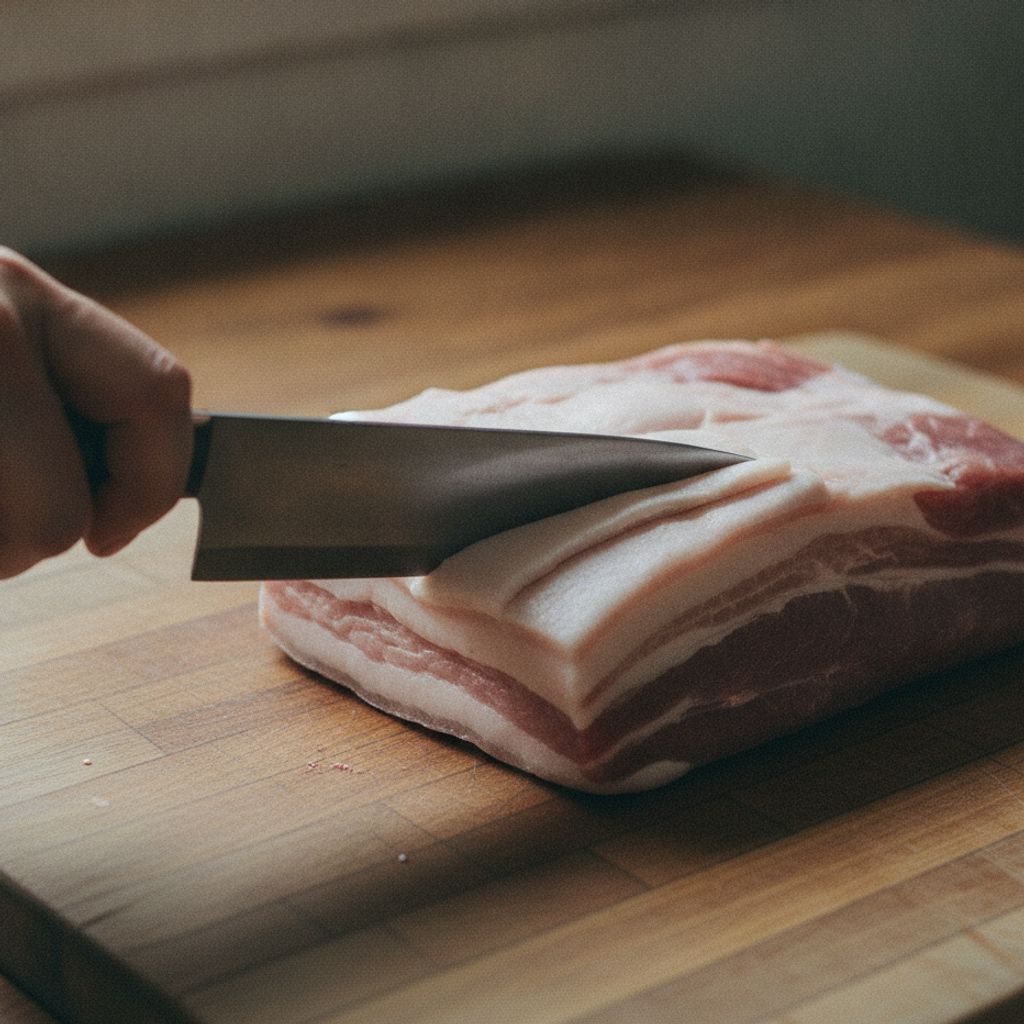 脂身をそぎ落とす豚バラ肉