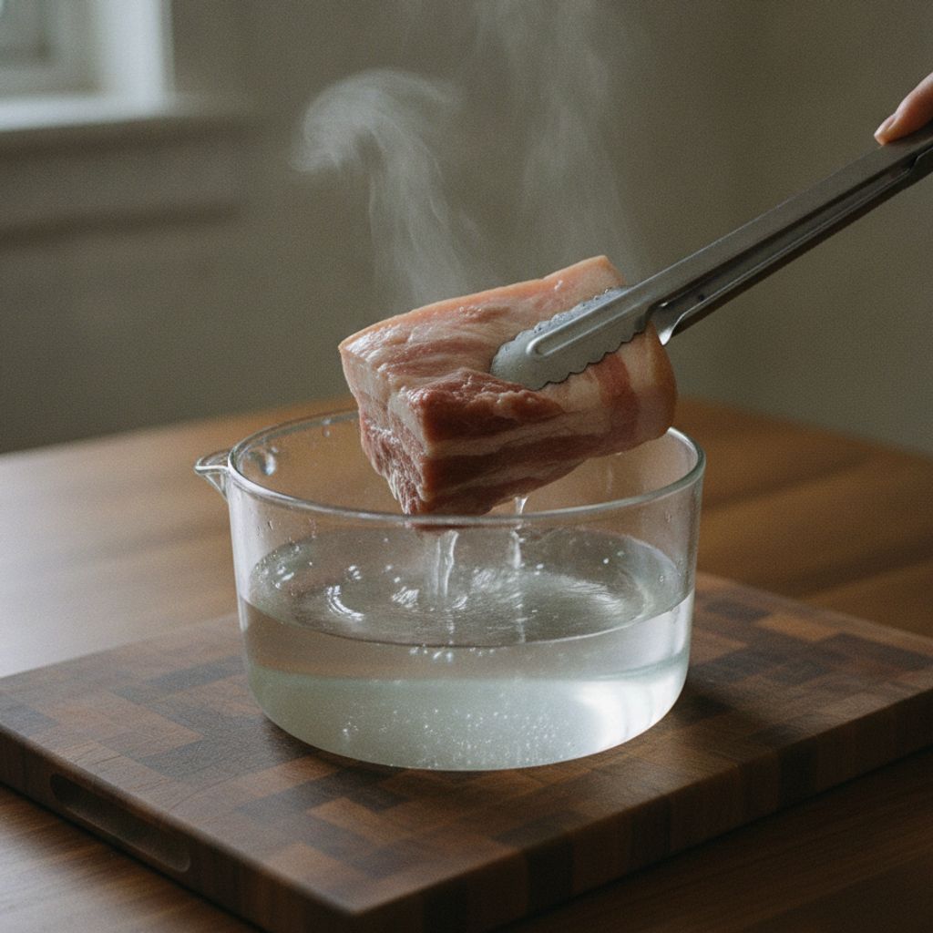 熱湯にくぐらせる豚バラ肉