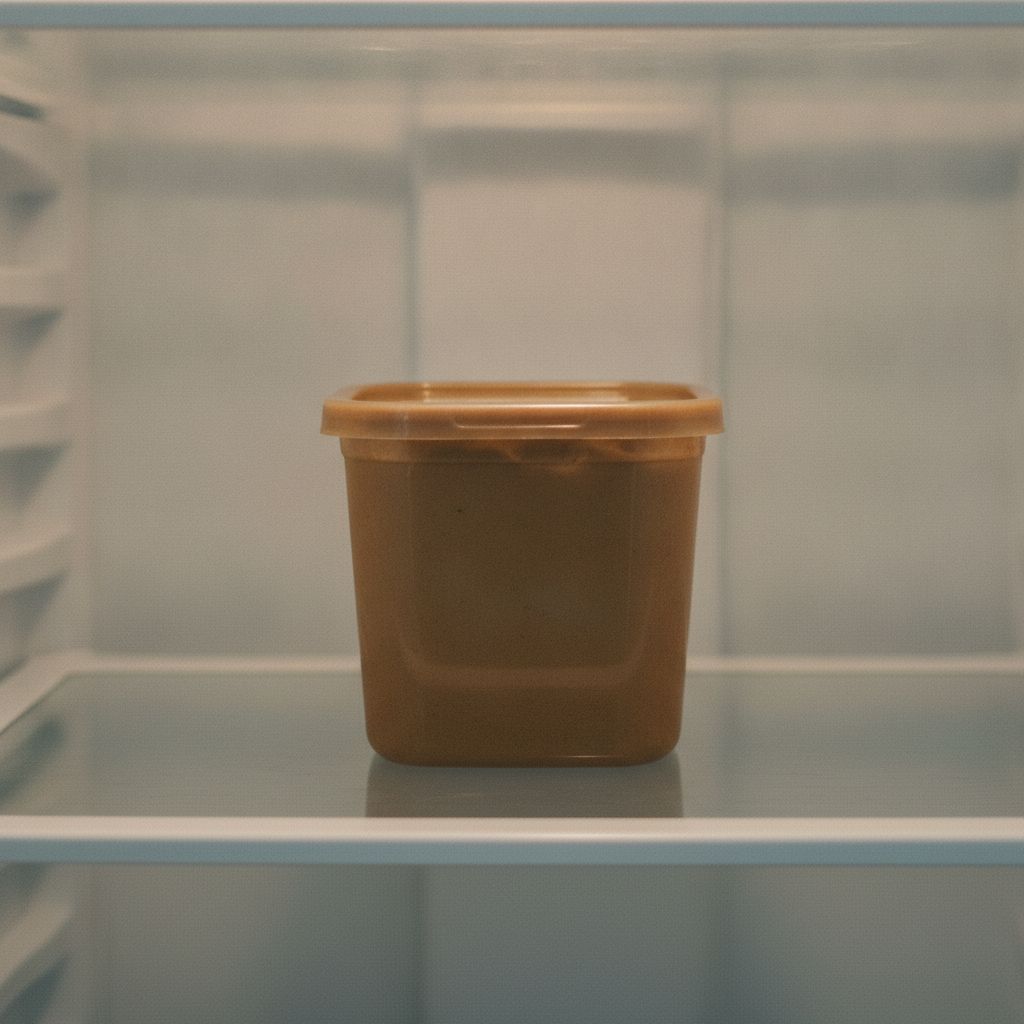 冷蔵庫の棚に置かれた味噌の容器