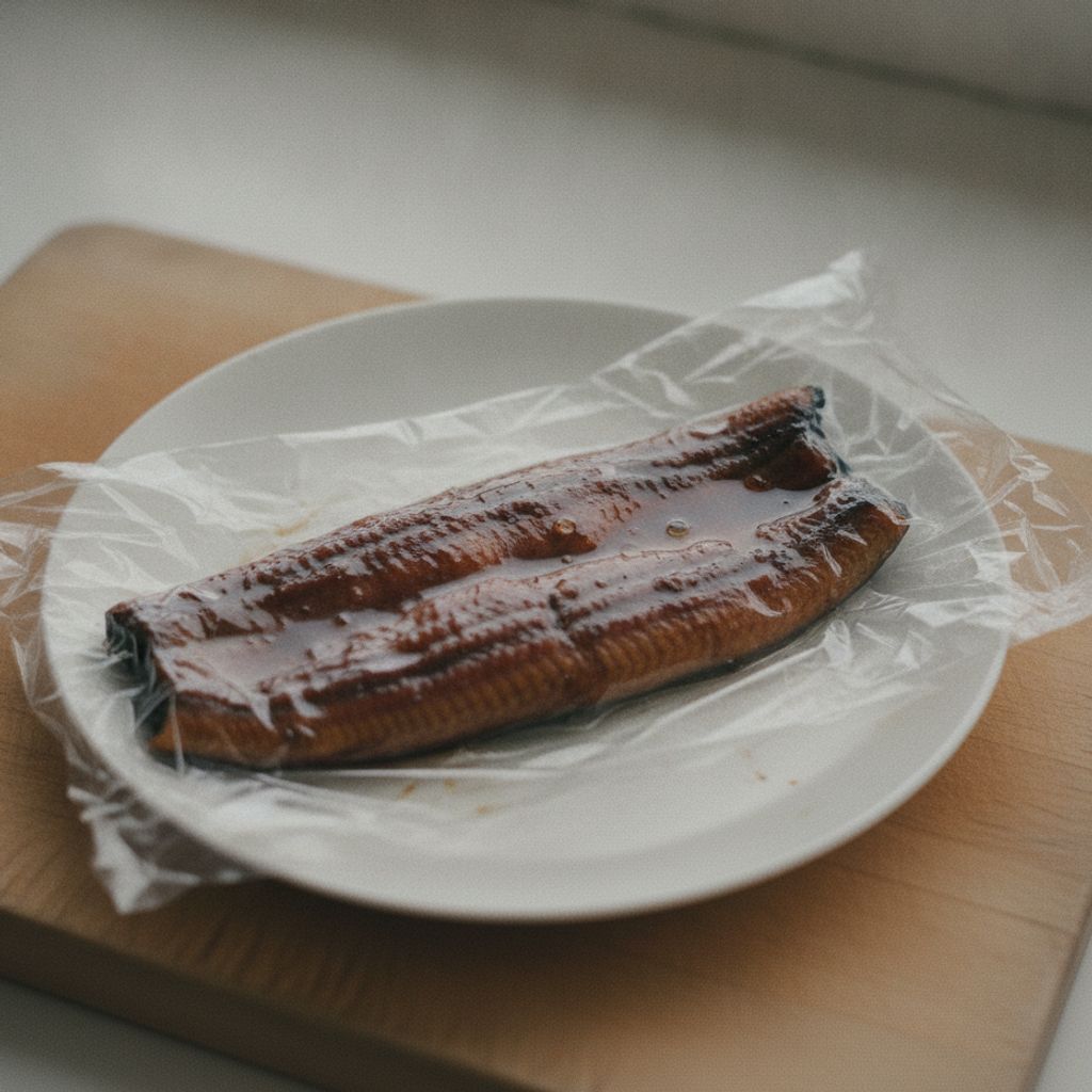 酒を振ってラップをかけたうなぎ