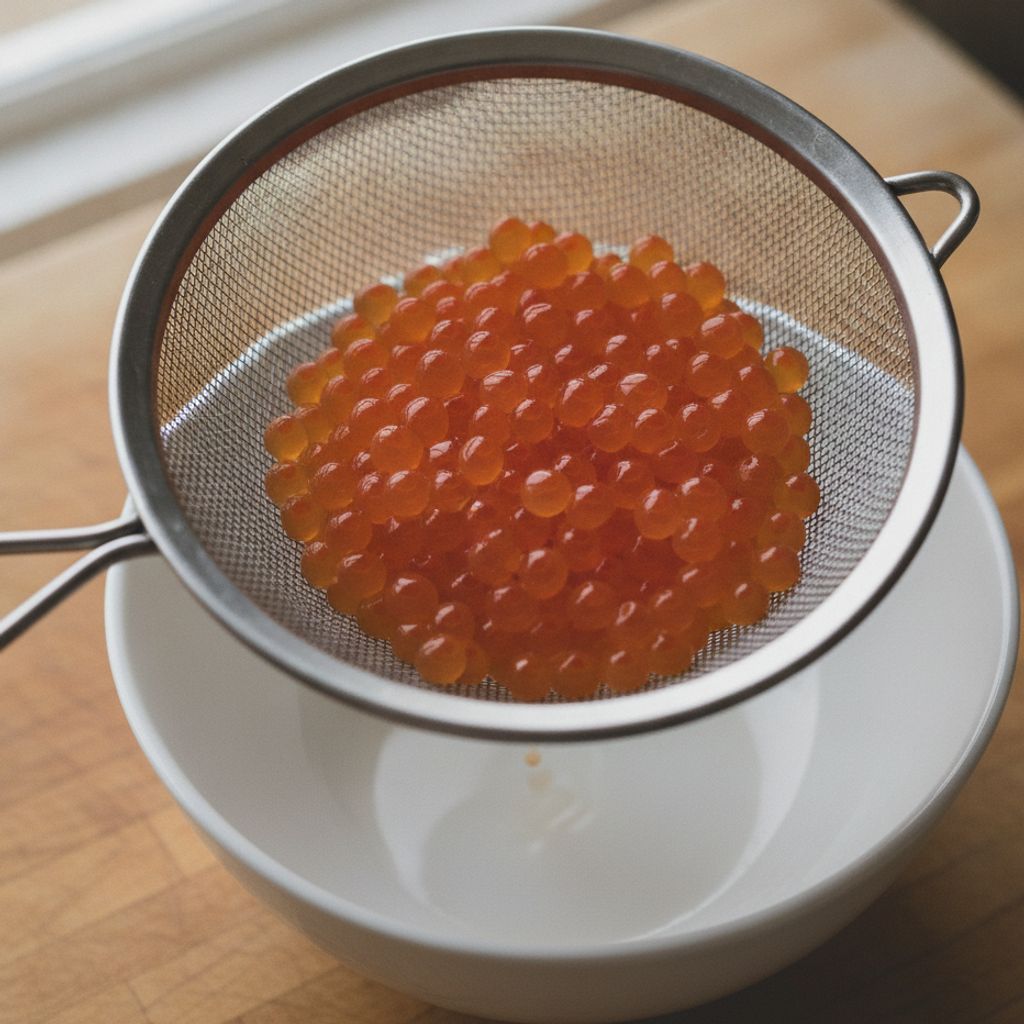 ざるで水気を切ったいくら